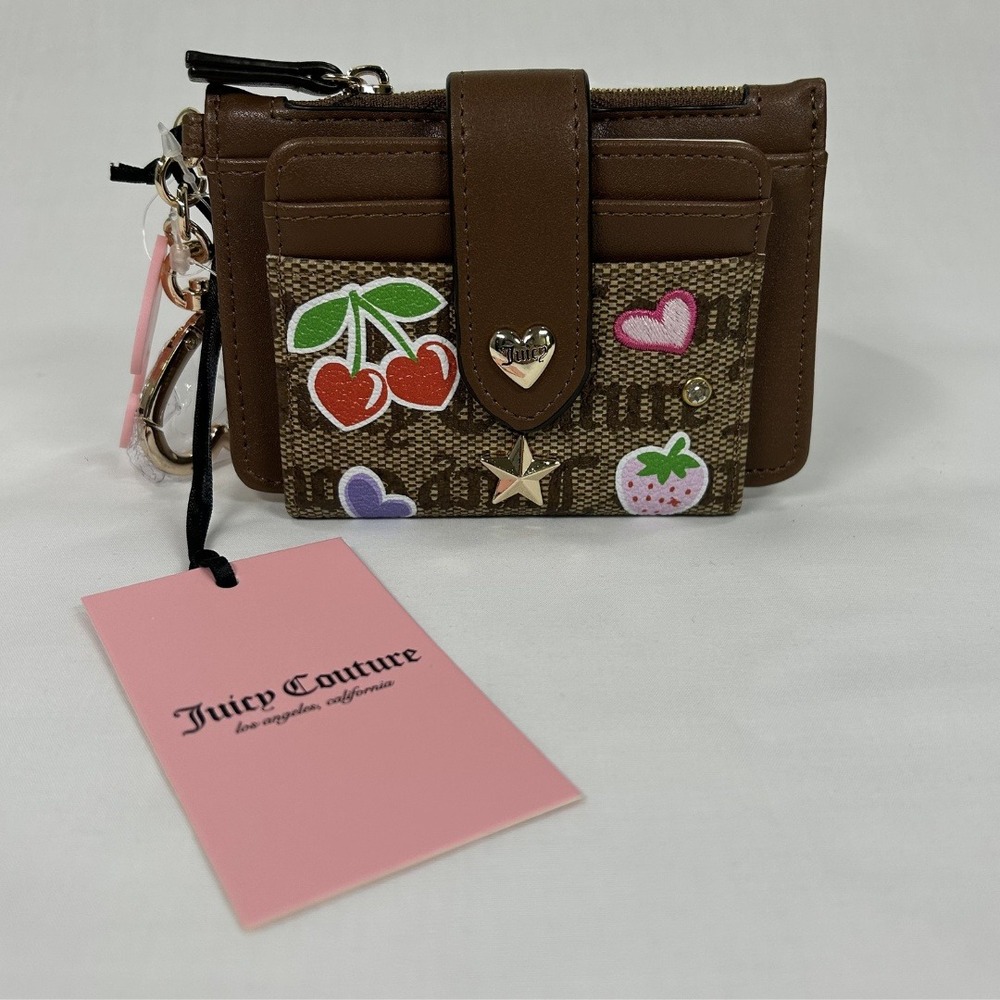 Juicy Couture All Things Juicy Card Wallet Chestnut Chino Cherry Fruit Mini NWT